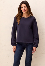 Tribal Tribal  Sapphire Round Neck Cotton Slub Eyelet Trim L/S Knit Top