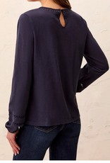 Tribal Tribal  Sapphire Round Neck Cotton Slub Eyelet Trim L/S Knit Top