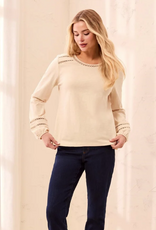 Tribal Tribal Moonstone Round Neck Cotton Slub Eyelet Trim L/S Knit Top