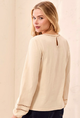 Tribal Tribal Moonstone Round Neck Cotton Slub Eyelet Trim L/S Knit Top