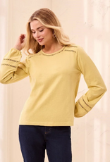 Tribal Tribal Light Pear Round Neck Cotton Slub Eyelet Trim L/S Knit Top