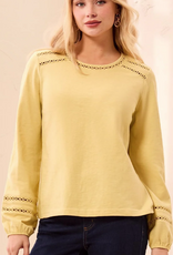 Tribal Tribal Light Pear Round Neck Cotton Slub Eyelet Trim L/S Knit Top
