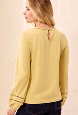 Tribal Tribal Light Pear Round Neck Cotton Slub Eyelet Trim L/S Knit Top
