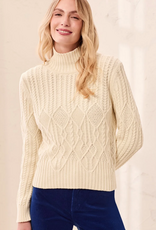 Tribal Tribal Antique White Cable Knit Mock Neck Special Wash Sweater
