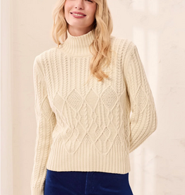 Tribal Tribal Antique White Cable Knit Mock Neck Special Wash Sweater
