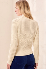 Tribal Tribal Antique White Cable Knit Mock Neck Special Wash Sweater