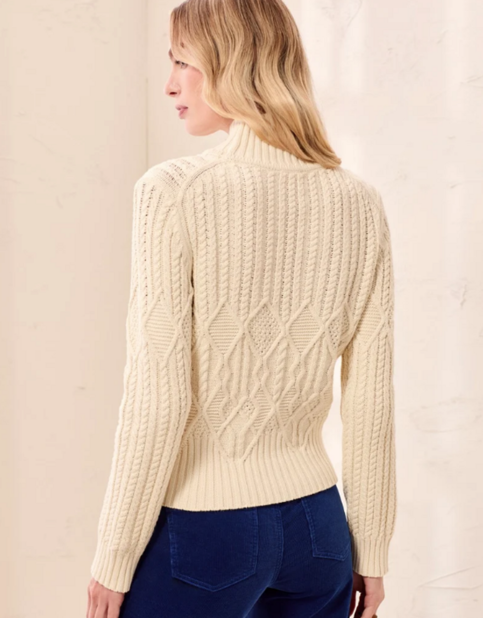 Tribal Tribal Antique White Cable Knit Mock Neck Special Wash Sweater