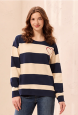 Tribal Tribal Jet Blue Embroidered Heart Drop Shoulder L/S Cotton Top