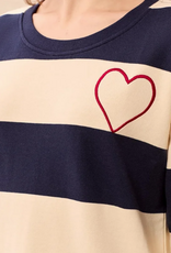 Tribal Tribal Jet Blue Embroidered Heart Drop Shoulder L/S Cotton Top