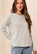 Tribal Tribal  Blue Fog  Striped Crew Neck Long Sleeve Knit Top