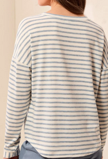 Tribal Tribal  Blue Fog  Striped Crew Neck Long Sleeve Knit Top