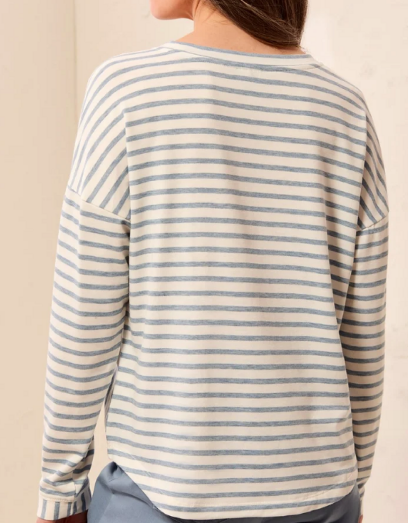 Tribal Tribal  Blue Fog  Striped Crew Neck Long Sleeve Knit Top