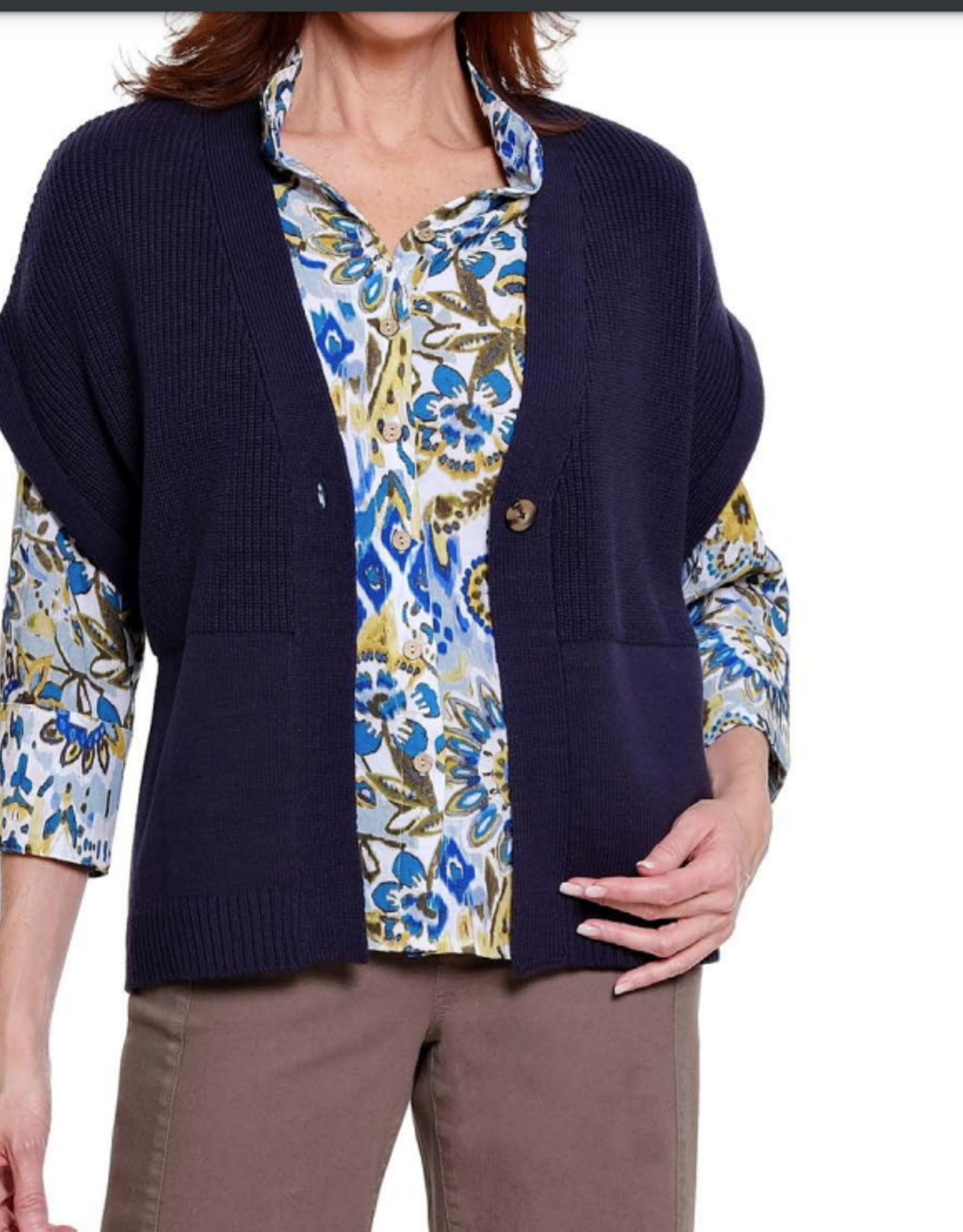 Sharon Young Inc A la carte Navy Single Button Sweater Vest