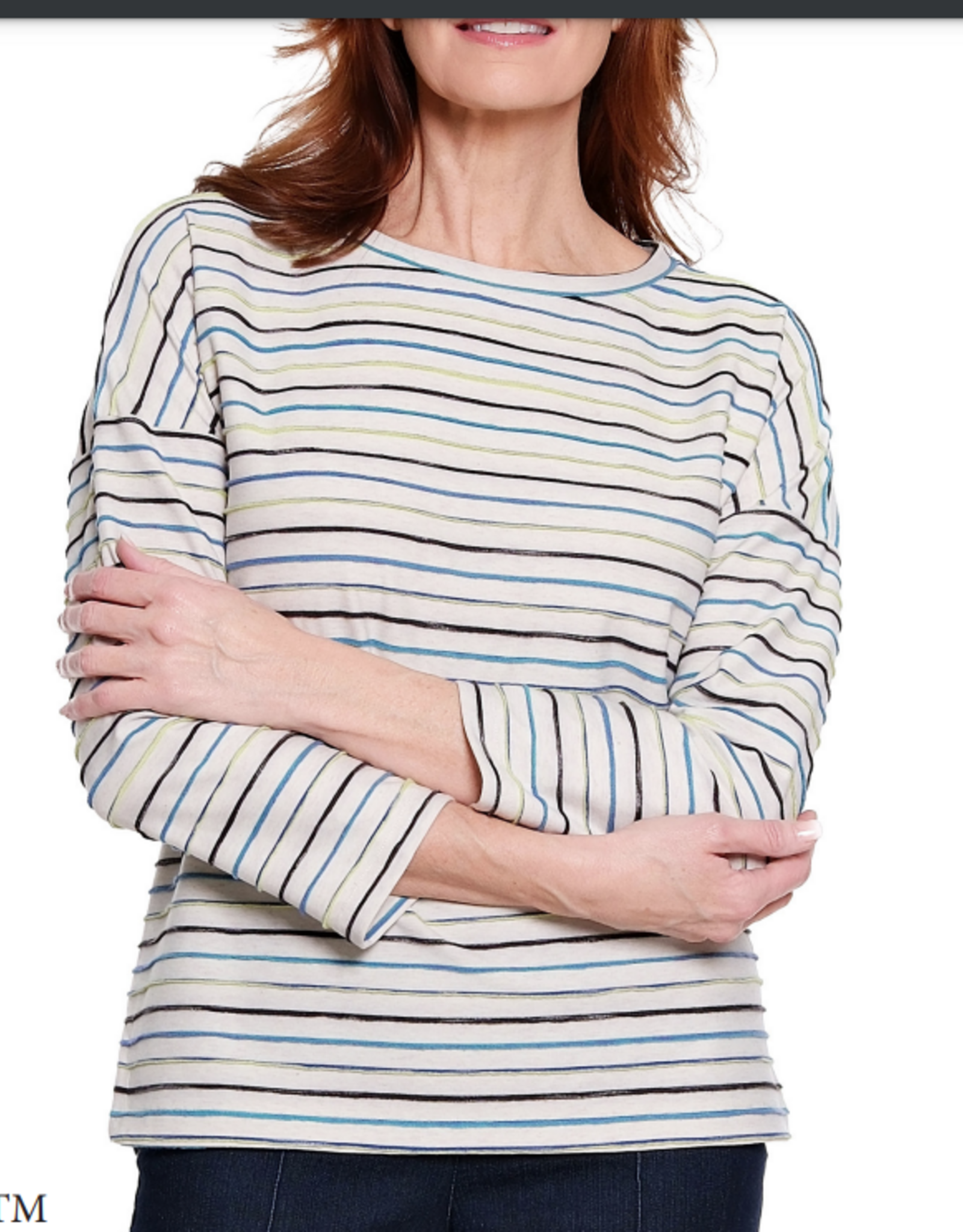 Sharon Young Inc A la carte Multi Color Stripe  Round Neck long Sleeve Top