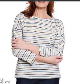 Sharon Young Inc A la carte Multi Color Stripe  Round Neck long Sleeve Top