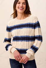 Tribal Tribal Cable Knit Stripe Crew Neck Cotton Sweater