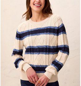 Tribal Tribal Cable Knit Stripe Crew Neck Cotton Sweater