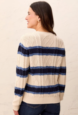 Tribal Tribal Cable Knit Stripe Crew Neck Cotton Sweater