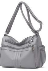 MC Handbags Corp. MC Handbag Evelyn 6866 Grey Multi Zipper Pockets Crossbody