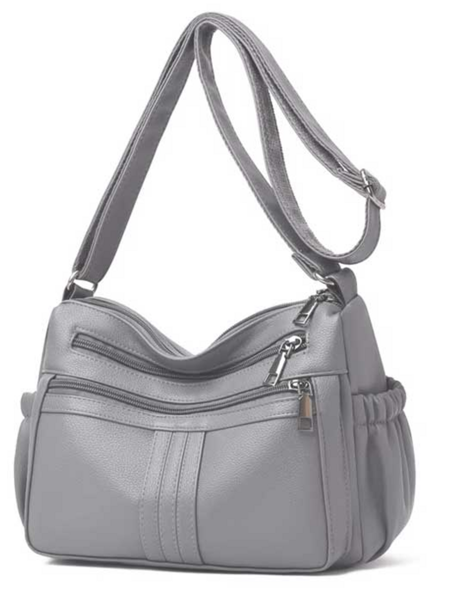 MC Handbags Corp. MC Handbag Evelyn 6866 Grey Multi Zipper Pockets Crossbody