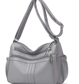 MC Handbags Corp. MC Handbag Evelyn 6866 Grey Multi Zipper Pockets Crossbody