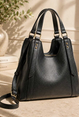 MC Handbags Corp. MC Handbag Vanna 8545 Black Triple Compartment Shoulder Bag