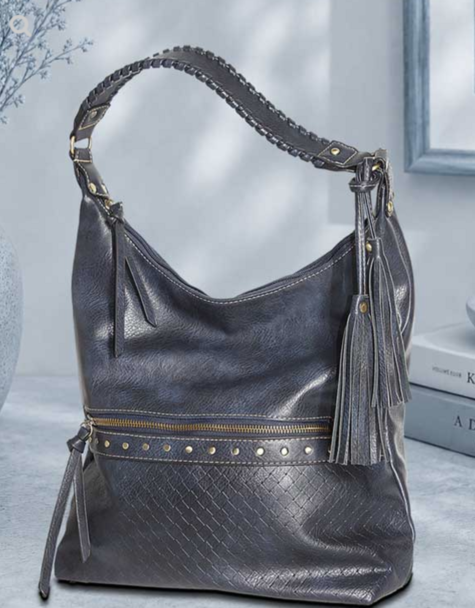 MC Handbags Corp. MC Handbag 9685 Laredo Navy Vintage Vegan Leather Hobo Shoulder Bag
