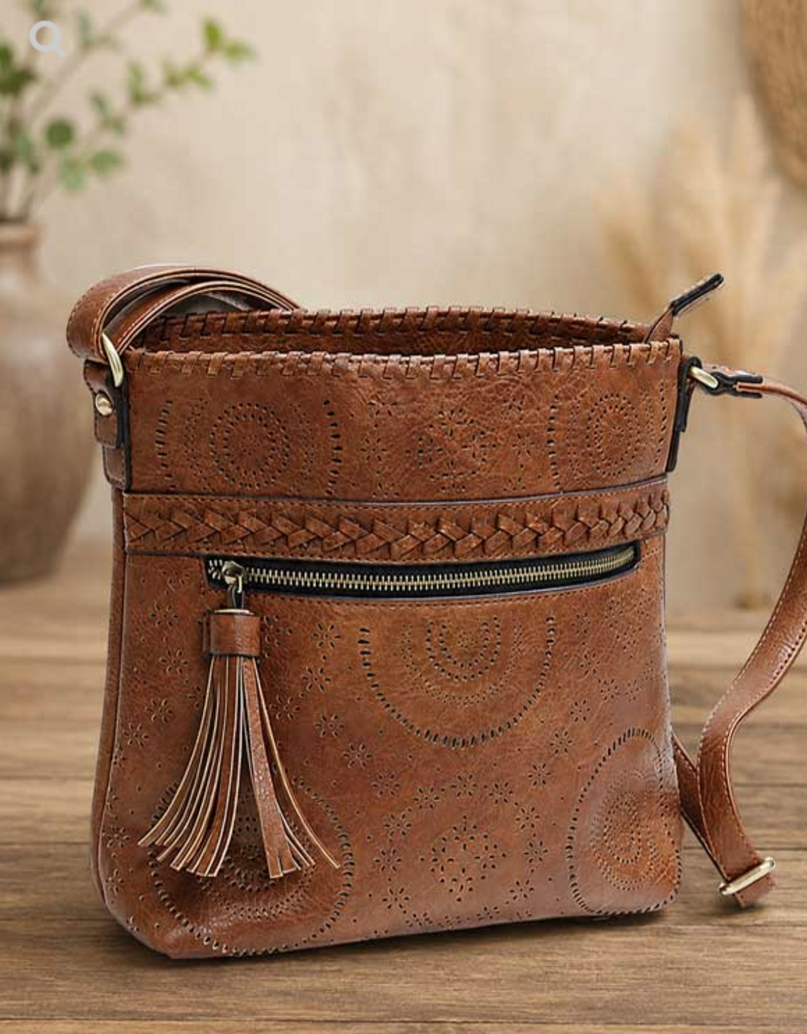 MC Handbags MC Handbags Calm Saddle Faux Leather Crossbody W/Perfoation LA