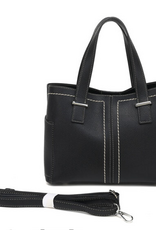 MC Handbags Corp. Coronet 59029 Black Contrast Stitch Multi Pocket Satchel