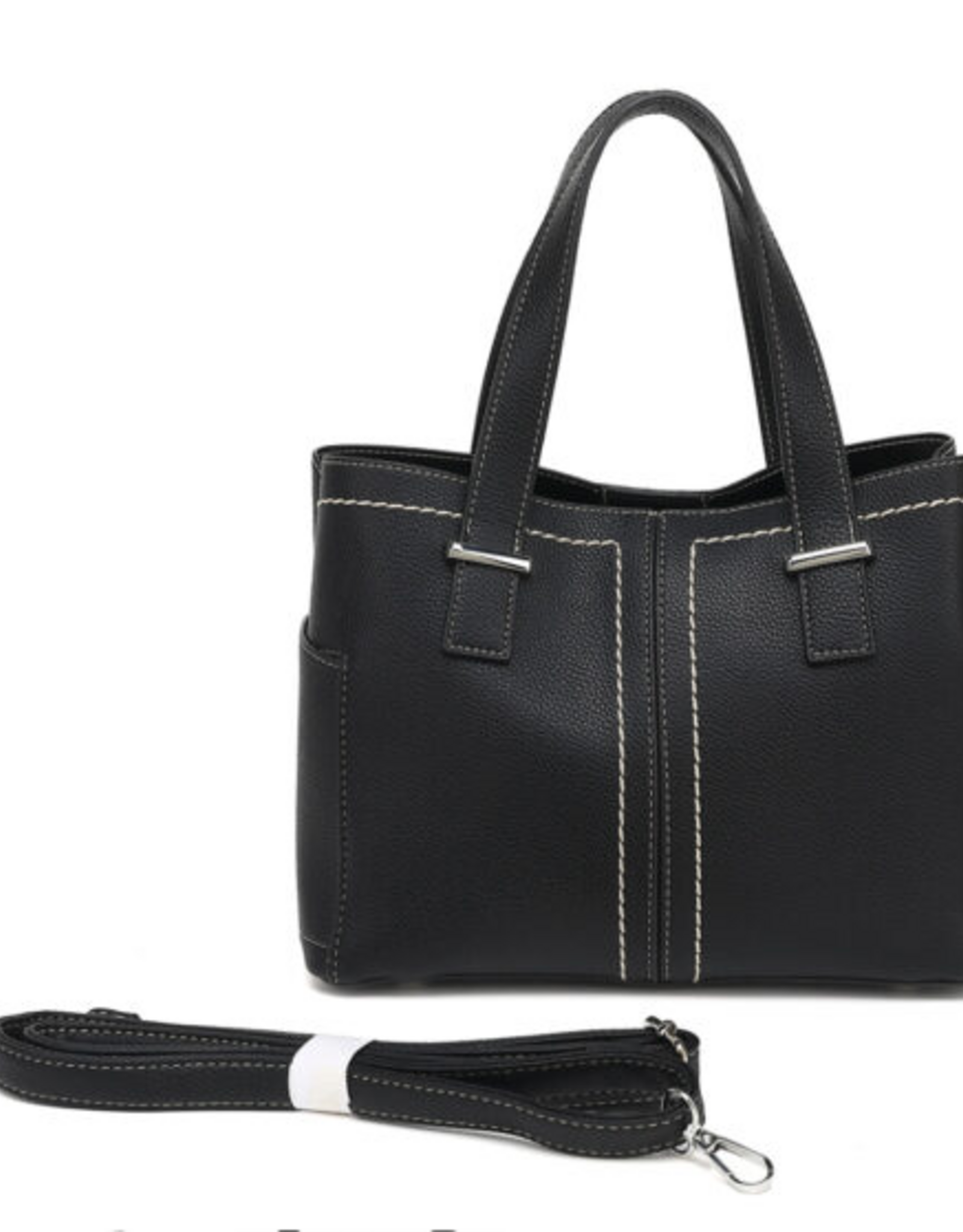 MC Handbags Corp. Coronet 59029 Black Contrast Stitch Multi Pocket Satchel