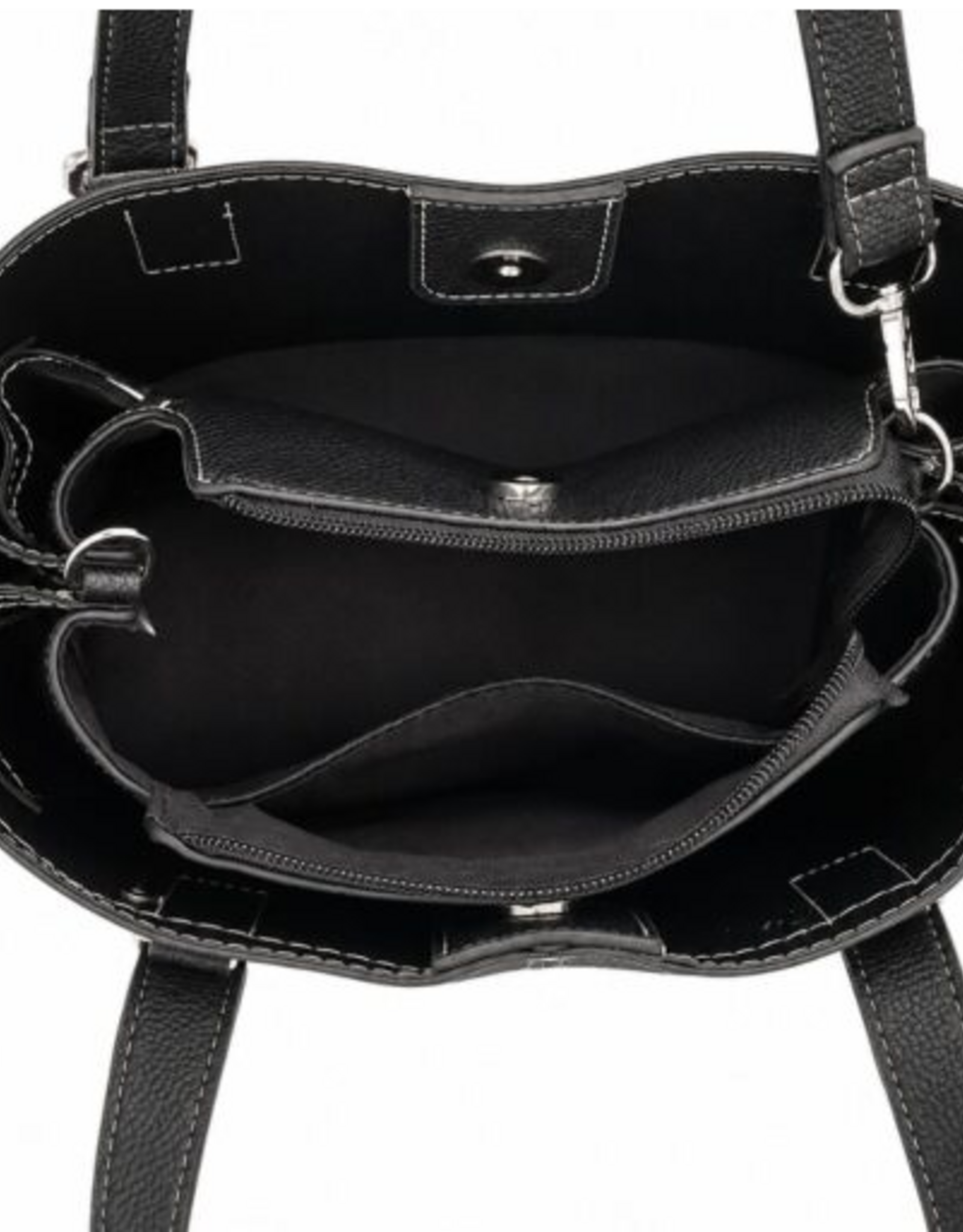 MC Handbags Corp. Coronet 59029 Black Contrast Stitch Multi Pocket Satchel