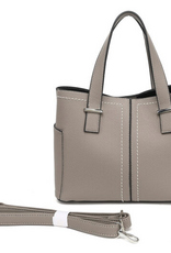 MC Handbags Corp. Coronet 59031 Grey Contrast Stitch Multi Pocket Satchel