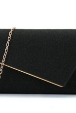MC Handbags Corp. Coronet 59026 Black Metallic Shimmer Fold Over Evening Bag W/ Detachable Chain Strap
