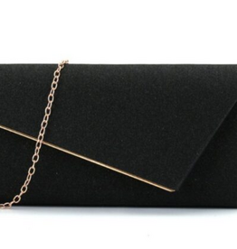 MC Handbags Corp. Coronet 59026 Black Metallic Shimmer Fold Over Evening Bag W/ Detachable Chain Strap