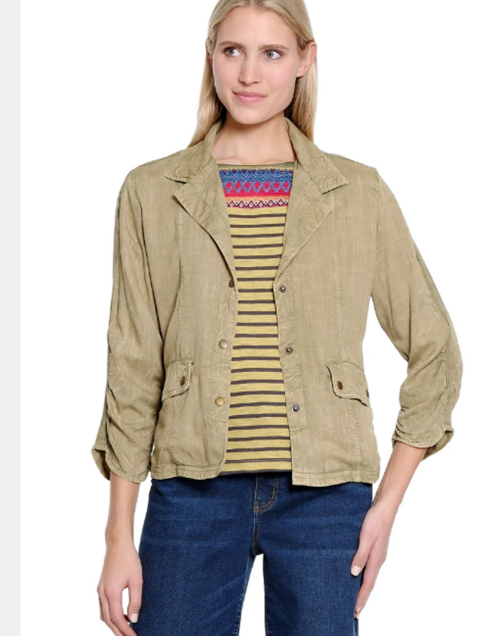 Sharon Young Inc Tru Lux Camel Notched Lapel Jacket w/Knit Insets
