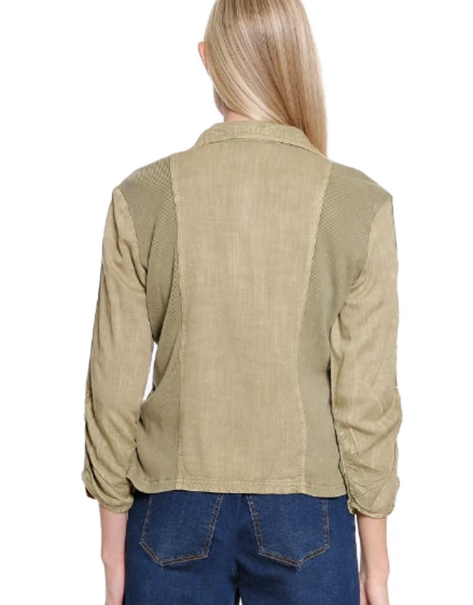 Sharon Young Inc Tru Lux Camel Notched Lapel Jacket w/Knit Insets