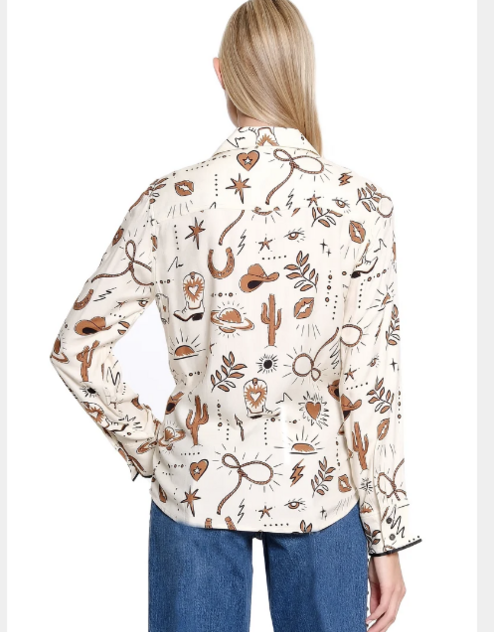 Sharon Young Inc Tru Lux Bone/Brown Southwest Print Button Up Shacket