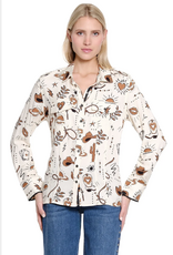 Sharon Young Inc Tru Lux Bone/Brown Southwest Print Button Up Shacket