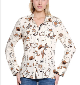 Sharon Young Inc Tru Lux Bone/Brown Southwest Print Button Up Shacket