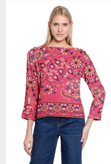 Sharon Young Inc Tru Lux Rose/Multi Southwest Border Print Boxy Top