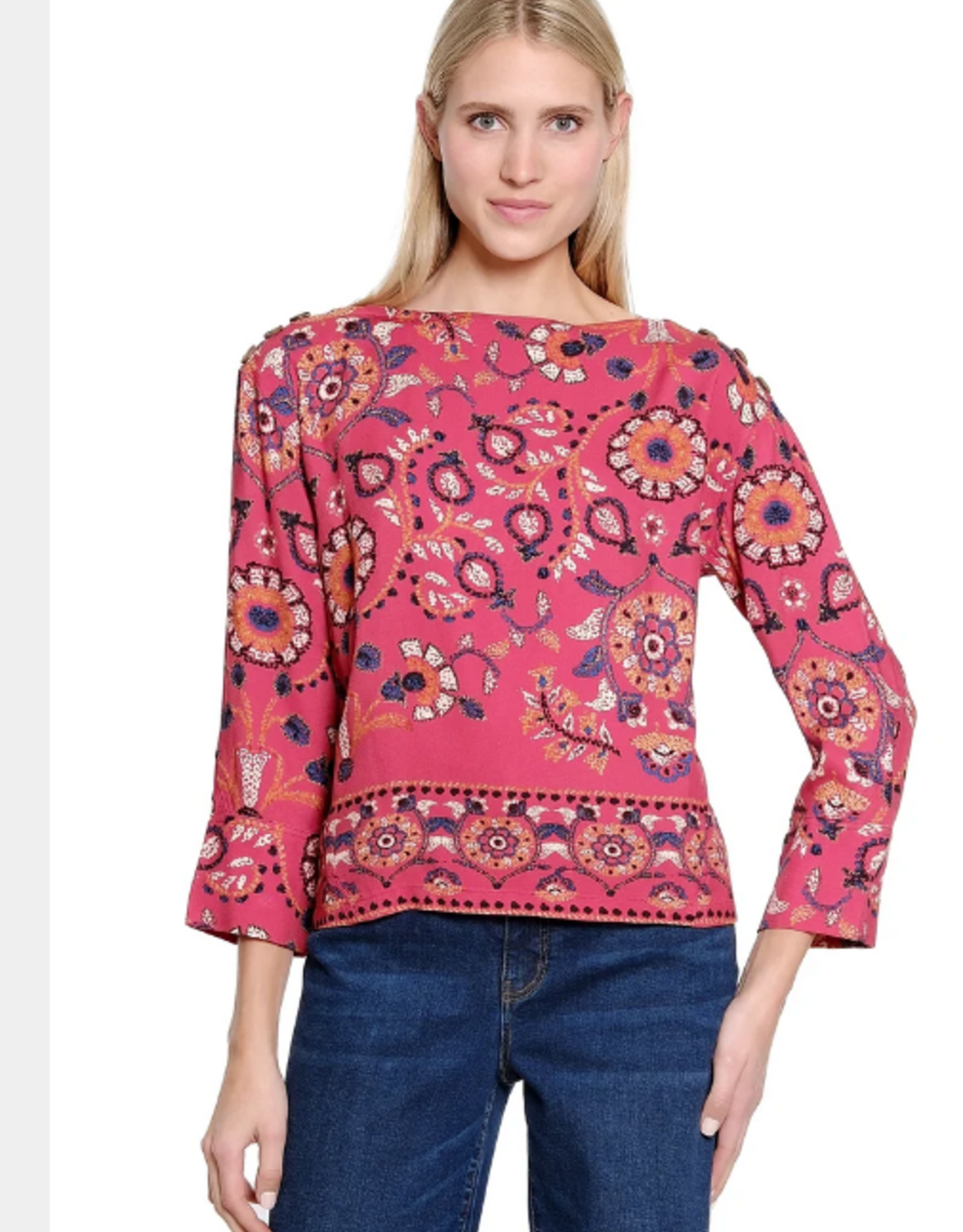 Sharon Young Inc Tru Lux Rose/Multi Southwest Border Print Boxy Top