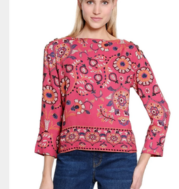 Sharon Young Inc Tru Lux Rose/Multi Southwest Border Print Boxy Top