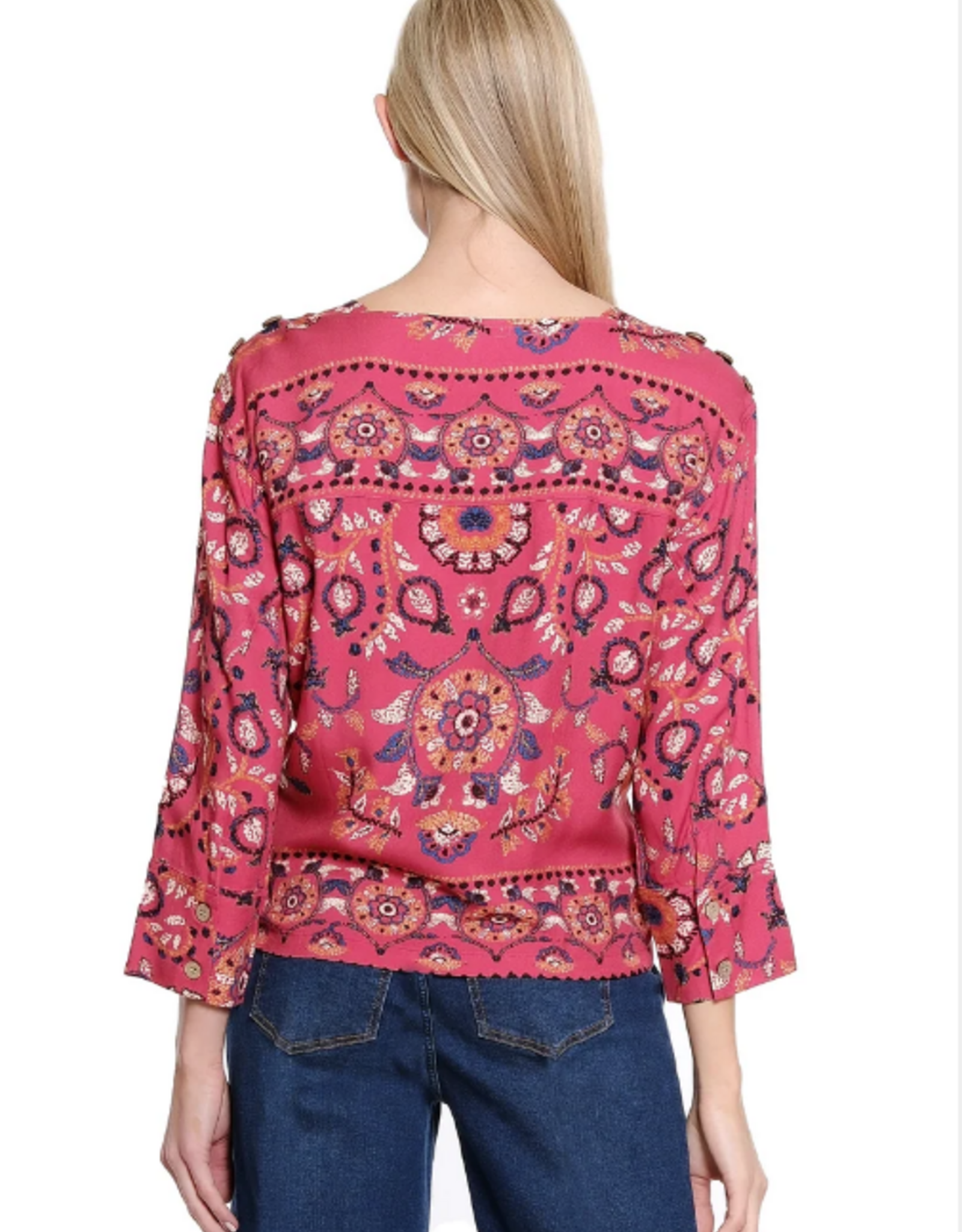 Sharon Young Inc Tru Lux Rose/Multi Southwest Border Print Boxy Top