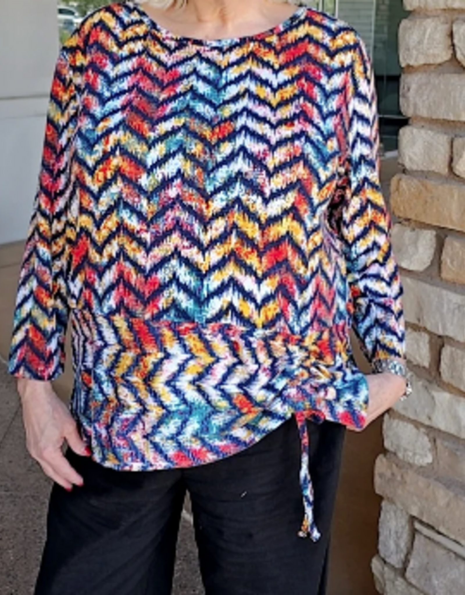Multiples Multiples Multi Color Print Round Neck 3/4 Sleeve Top