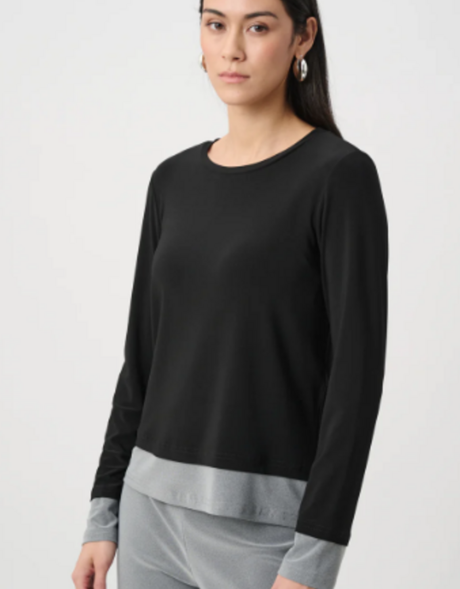 Joseph Ribkoff Joseph Ribkoff Grey/Black Silky Knit  Color Block Straight Top
