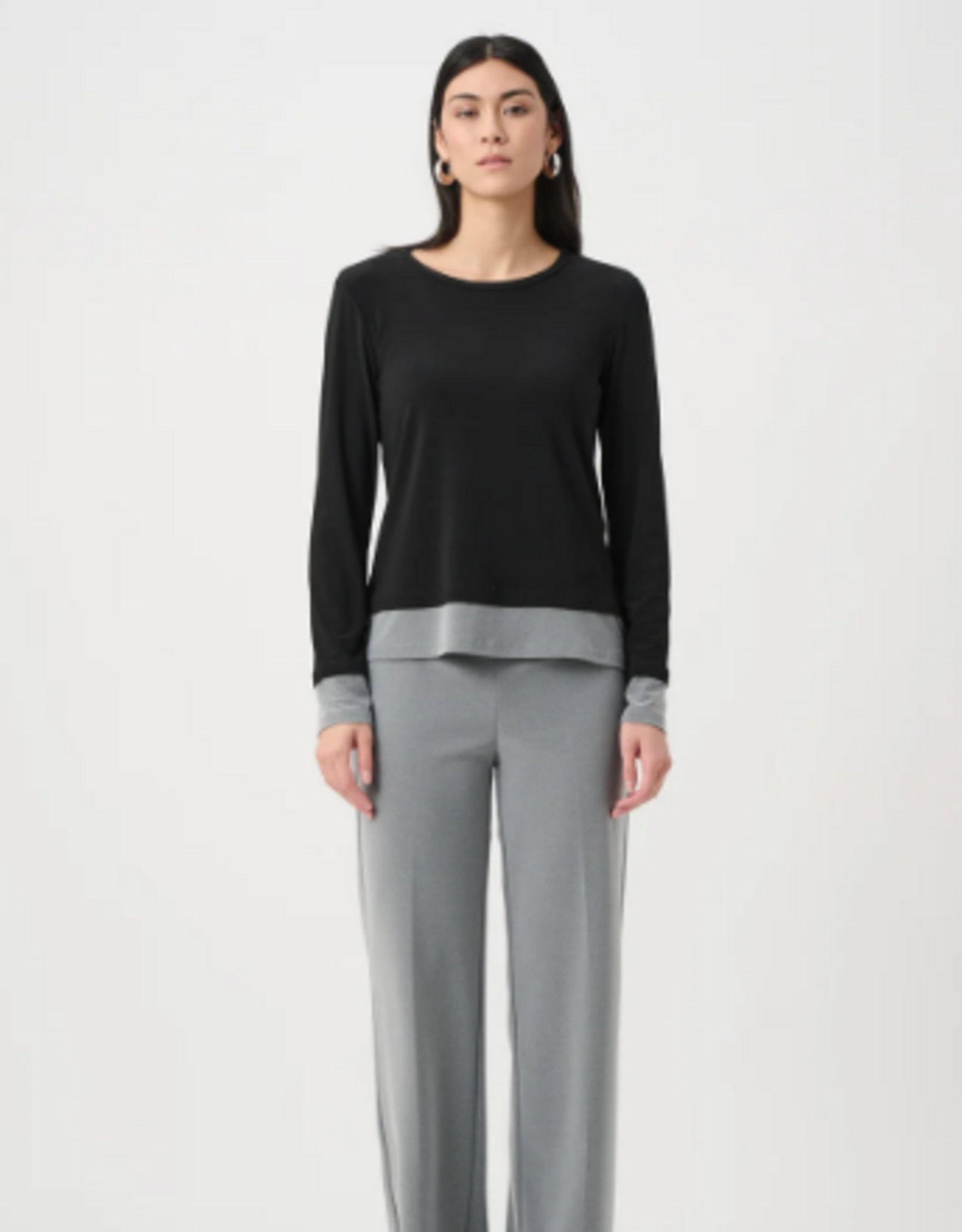 Joseph Ribkoff Joseph Ribkoff Grey/Black Silky Knit  Color Block Straight Top