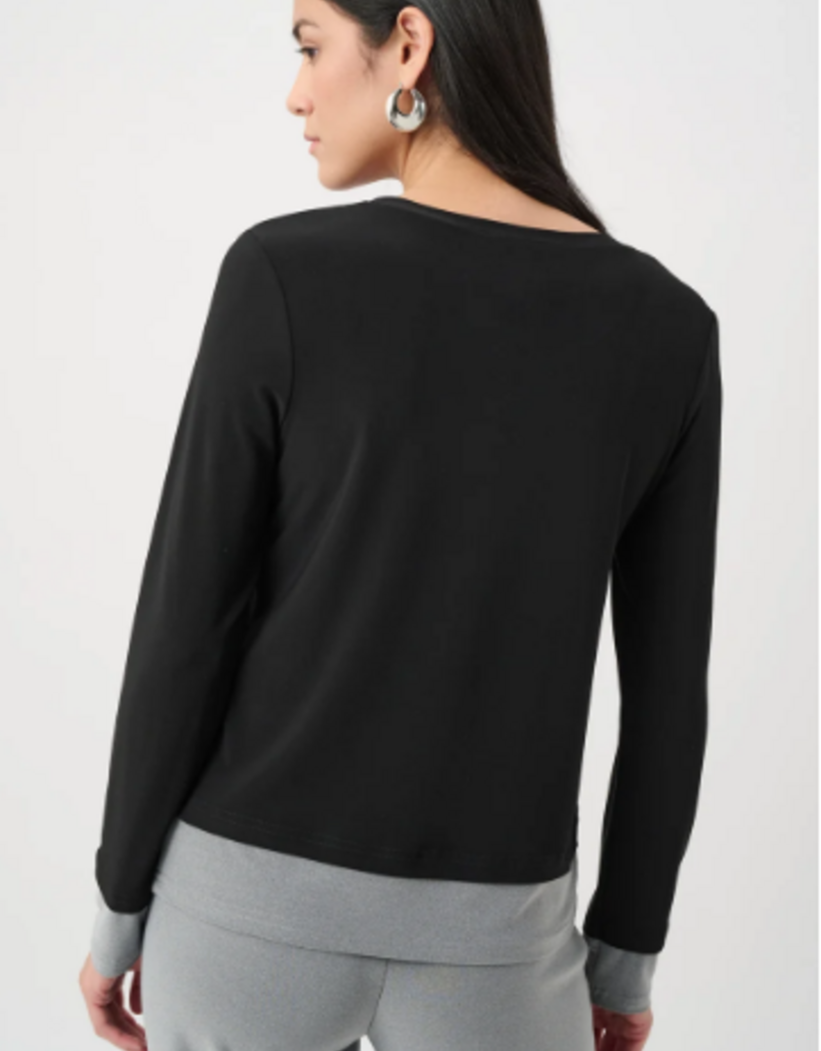 Joseph Ribkoff Joseph Ribkoff Grey/Black Silky Knit  Color Block Straight Top