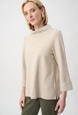 Joseph Ribkoff Joseph Ribkoff  Beige/Silver Jacquard  Sweater Funnel Collar Trapeze Top