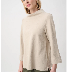Joseph Ribkoff Joseph Ribkoff  Beige/Silver Jacquard  Sweater Funnel Collar Trapeze Top