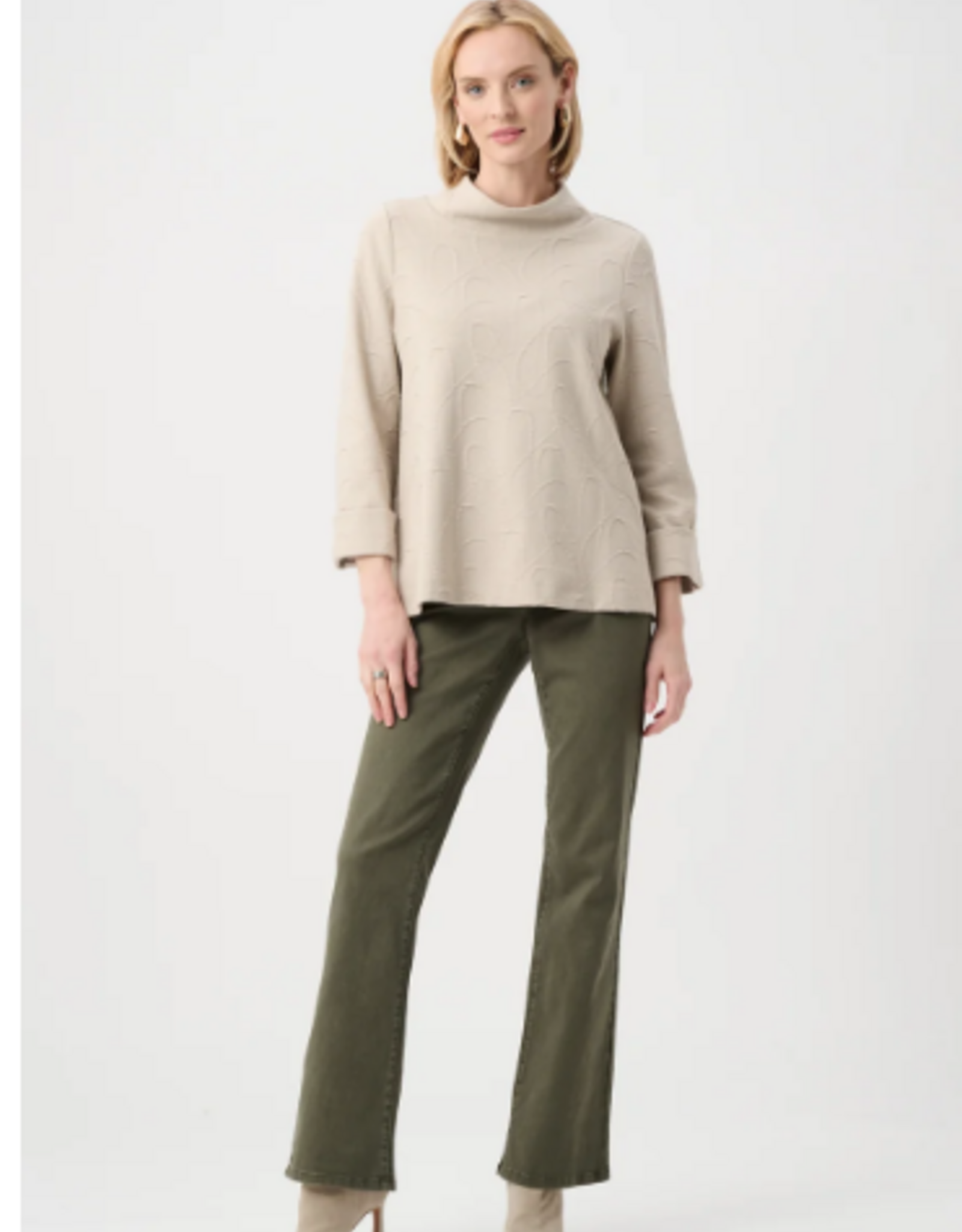 Joseph Ribkoff Joseph Ribkoff  Beige/Silver Jacquard  Sweater Funnel Collar Trapeze Top